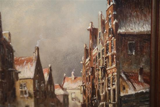 Petrus Gerardus Vertin (1819-1893) Wintery French street scene with figures 9.25 x 7.5in.